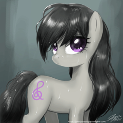 Size: 900x900 | Tagged: safe, artist:johnjoseco, octavia melody, earth pony, pony, adobe imageready, cute, female, looking at you, looking back, mare, solo, tavibetes, wet mane