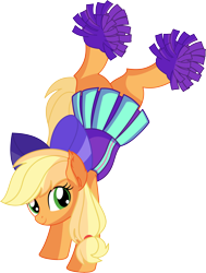 Size: 5544x7317 | Tagged: safe, artist:cyanlightning, applejack, earth pony, pony, .svg available, absurd resolution, cheerleader, cheerleader outfit, clothes, cute, ear fluff, female, handstand, jackabetes, mare, miniskirt, pleated skirt, pom pom, simple background, skirt, smiling, solo, transparent background, upside down, vector