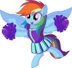 Size: 6593x6257 | Tagged: safe, artist:cyanlightning, rainbow dash, pegasus, pony, 2 4 6 greaaat, .svg available, absurd resolution, bipedal, cheerleader, cheerleader rainbow dash, chest fluff, clothes, cute, dashabetes, ear fluff, female, mare, pleated skirt, pom pom, simple background, skirt, smiling, solo, spread wings, transparent background, vector, wing fluff, wings