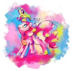 Size: 1146x1110 | Tagged: safe, artist:cuteskitty, gummy, pinkie pie, earth pony, pony, biting, female, hair bite, mare, multicolored hair, simple background, transparent background