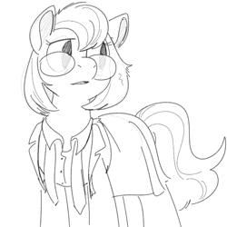 Size: 700x700 | Tagged: safe, artist:goat train, oc, oc only, oc:miss manager, pony, clothes, glasses, monochrome, ponified, solo, species swap