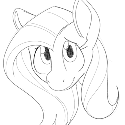 Size: 700x700 | Tagged: safe, artist:goat train, fluttershy, pegasus, pony, bust, female, looking at you, mare, monochrome, portrait, sketch, smiling, solo