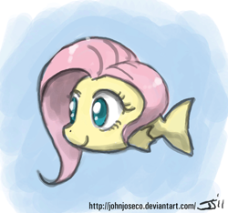 Size: 600x561 | Tagged: safe, artist:johnjoseco, fluttershy, fish, adobe imageready, female, fishified, flutterfish, solo, species swap, watershy