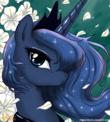 Size: 1000x1104 | Tagged: safe, artist:johnjoseco, princess luna, alicorn, pony, bust, female, flower, looking at you, manga style, mare, photoshop, portrait, pretty, profile, solo