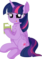 Size: 5496x7780 | Tagged: safe, artist:cyanlightning, twilight sparkle, twilight sparkle (alicorn), alicorn, pony, .svg available, absurd resolution, adorkable, bibliovore, book, chest fluff, cute, dork, ear fluff, eating, female, folded wings, mare, pica, simple background, sitting, smiling, solo, that pony sure does love books, transparent background, vector, wing fluff, wings