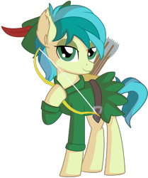 Size: 1923x2299 | Tagged: safe, artist:cyanlightning, sandbar, earth pony, pony, .svg available, arrow, bow (weapon), bow and arrow, clothes, ear fluff, hat, holding, male, robin hood, simple background, solo, svg, teenager, transparent background, vector, weapon