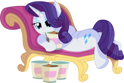 Size: 7875x5307 | Tagged: safe, artist:cyanlightning, rarity, pony, unicorn, .svg available, absurd resolution, chair, chest fluff, chocolate, cute, draw me like one of your french girls, ear fluff, eating, fainting couch, female, food, ice cream, mare, mouth hold, raribetes, simple background, sitting, solo, spoon, table, transparent background, vector