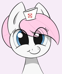 Size: 440x525 | Tagged: safe, artist:whiskeypanda, derpibooru exclusive, nurse redheart, earth pony, pony, bust, female, hat, looking at you, mare, simple background, smiling, solo