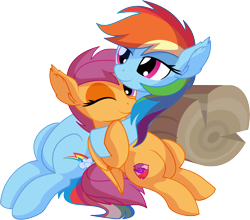 Size: 7012x6176 | Tagged: safe, artist:cyanlightning, rainbow dash, scootaloo, pegasus, pony, .svg available, absurd resolution, cute, cutealoo, cutie mark, dashabetes, duo, ear fluff, eyes closed, female, filly, holding, hug, lidded eyes, log, mare, scootalove, simple background, sitting, smiling, the cmc's cutie marks, transparent background, vector