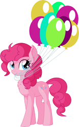 Size: 5077x8207 | Tagged: safe, artist:cyanlightning, pinkie pie, earth pony, pony, .svg available, absurd resolution, balloon, chest fluff, cute, diapinkes, ear fluff, female, hat, looking at you, mare, mouth hold, simple background, smiling, solo, transparent background, vector