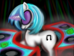 Size: 1024x768 | Tagged: safe, artist:gunslingerpen, dj pon-3, vinyl scratch, pony, unicorn, female, mare, mixing console, photoshop, solo, turntable