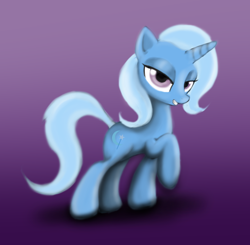 Size: 1600x1565 | Tagged: safe, artist:gunslingerpen, trixie, pony, unicorn, female, gradient background, mare, photoshop, raised hoof, solo