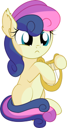 Size: 5044x9611 | Tagged: safe, artist:cyanlightning, bon bon, sweetie drops, earth pony, pony, .svg available, absurd resolution, adorabon, chest fluff, cute, ear fluff, female, filly, holding, lyre, simple background, sitting, smiling, solo, transparent background, vector, weapons-grade cute, younger