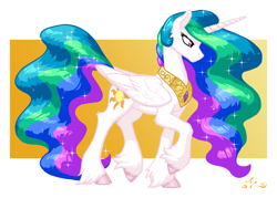 Size: 2100x1500 | Tagged: safe, artist:amarynceus, part of a set, princess celestia, alicorn, pony, cel shading, cloven hooves, ethereal mane, female, mare, raised hoof, realistic horse legs, solo, unshorn fetlocks