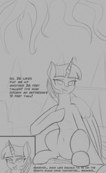 Size: 720x1170 | Tagged: safe, artist:cosmonaut, derpibooru import, twilight sparkle, twilight sparkle (alicorn), alicorn, pony, female, giant pony, giantess, growth, looking at you, macro, monochrome, sequence