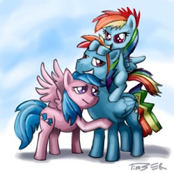 Size: 1000x1000 | Tagged: dead source, safe, artist:pluckyninja, firefly, rainbow blaze, rainbow dash, pegasus, pony, g1, g4, cute, family, female, filly, fireblaze, firefly as rainbow dash's mom, foal, g1 to g4, generation leap, goggles, hilarious in hindsight, male, mare, mother and child, mother and daughter, parent, parent and child, photoshop, rainbow mom, shipping, stallion, straight, trio
