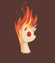 Size: 1368x1584 | Tagged: dead source, safe, artist:hawtkoffee, pony, unicorn, female, fire, magic, mane of fire, mare, no pupils, photoshop, profile, red background, simple background, solo