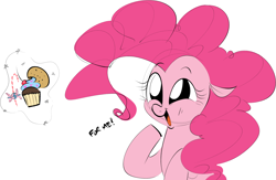 Size: 2532x1649 | Tagged: safe, artist:hattsy, pinkie pie, earth pony, pony, candy, cookie, cupcake, cute, dialogue, diapinkes, female, food, magic, mare, open mouth, simple background, smiling, solo, telekinesis, white background