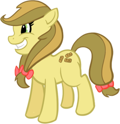 Size: 518x538 | Tagged: dead source, safe, artist:sir-dangereaux, apple strudely, earth pony, pony, apple family member, female, grin, mare, newbie artist training grounds, photoshop, simple background, solo, transparent background