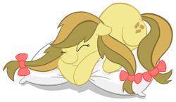 Size: 1624x941 | Tagged: dead source, safe, artist:sir-dangereaux, apple strudely, earth pony, pony, apple family member, female, mare, photoshop, pillow, simple background, sleeping, solo, transparent background