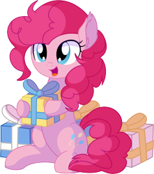 Size: 6492x7346 | Tagged: safe, artist:cyanlightning, pinkie pie, earth pony, pony, .svg available, absurd resolution, cute, diapinkes, ear fluff, female, mare, open mouth, pinkie pie is best pony, present, simple background, sitting, smiling, solo, transparent background, vector
