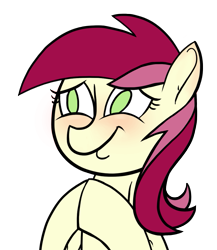 Size: 927x1069 | Tagged: dead source, safe, artist:sir-dangereaux, roseluck, earth pony, pony, blushing, female, mare, no pupils, photoshop, simple background, smiling, solo, transparent background