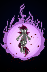 Size: 1080x1654 | Tagged: dead source, safe, artist:sir-dangereaux, roseluck, earth pony, pony, badass, female, floating, glowing eyes, magic, magic overload, mare, photoshop, rose petals, solo