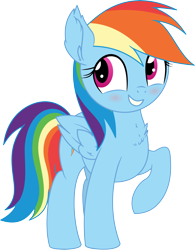 Size: 5072x6514 | Tagged: safe, artist:cyanlightning, rainbow dash, pegasus, pony, .svg available, absurd resolution, chest fluff, cute, dashabetes, female, grin, mare, raised hoof, simple background, smiling, solo, transparent background, vector