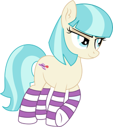 Size: 4315x4868 | Tagged: safe, artist:cyanlightning, coco pommel, earth pony, pony, .svg available, absurd resolution, clothes, ear fluff, female, lidded eyes, mare, missing accessory, simple background, socks, solo, stockings, striped socks, thigh highs, transparent background, vector