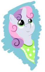 Size: 832x1344 | Tagged: safe, artist:troggle, sweetie belle, pony, unicorn, bandana, bust, cute, female, filly, portrait, simple background, solo, transparent background