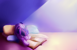 Size: 635x411 | Tagged: safe, artist:explosivegent, artist:noel, twilight sparkle, unicorn twilight, pony, unicorn, book, cushion, female, mare, prone, reading, solo