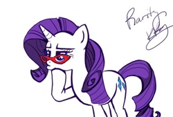 Size: 462x313 | Tagged: safe, artist:bunnimation, rarity, pony, unicorn, female, glasses, mare, photoshop, raised hoof, rarity's glasses, reaction image, simple background, solo, suspicious, white background