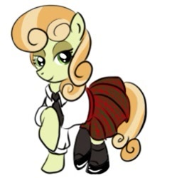 Size: 243x251 | Tagged: safe, artist:bunnimation, junebug, earth pony, pony, clothes, female, mare, necktie, photoshop, school uniform, schoolgirl, shirt, simple background, skirt, solo, white background