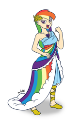 Size: 600x900 | Tagged: safe, artist:empty-10, rainbow dash, human, clothes, dress, female, gala dress, humanized, photoshop, simple background, solo, white background