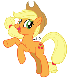 Size: 540x600 | Tagged: safe, artist:empty-10, applejack, earth pony, pony, female, happy, mare, photoshop, rearing, simple background, solo, white background