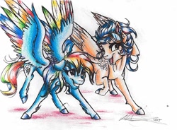 Size: 1024x753 | Tagged: safe, artist:alexacana, indigo zap, rainbow dash, equestria girls, friendship games, equestria girls ponified, ponified, race, traditional art