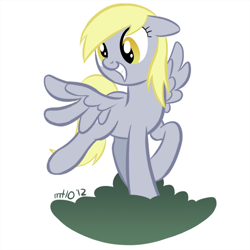 Size: 700x700 | Tagged: safe, artist:empty-10, derpy hooves, pegasus, pony, the last roundup, cloud, female, floppy ears, grin, hooves, mare, on a cloud, photoshop, simple background, smiling, solo, spread wings, white background, wings