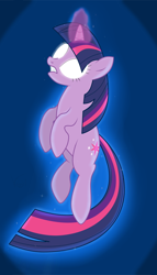 Size: 514x900 | Tagged: dead source, safe, artist:volmise, twilight sparkle, unicorn twilight, pony, unicorn, blue background, female, floating, glowing eyes, magic, mare, photoshop, simple background, solo