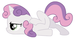 Size: 1200x631 | Tagged: dead source, safe, artist:volmise, sweetie belle, pony, unicorn, adobe imageready, bored, female, filly, photoshop, scootie belle, scooting, simple background, solo, transparent background