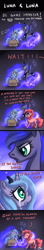 Size: 500x2815 | Tagged: dead source, safe, artist:ninjaham, princess luna, alicorn, earth pony, pony, acdsee, comic, crying, cute, female, filly, good end, luna drama, mare, pony in a box, s1 luna, self adoption, self ponidox, singing, the fun has been doubled, woona, you gotta share