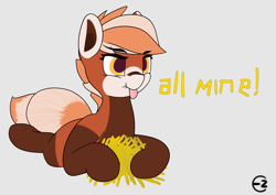 Size: 3508x2481 | Tagged: safe, artist:expression2, oc, oc only, oc:pandy cyoot, original species, red panda pony, food, french fries, gray background, simple background, solo, tongue out