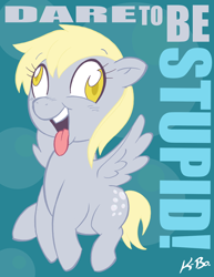 Size: 500x647 | Tagged: safe, artist:kevinbolk, derpy hooves, pegasus, pony, colored pupils, dare to be stupid, female, mare, photoshop, solo, song reference, tongue out, weird al yankovic