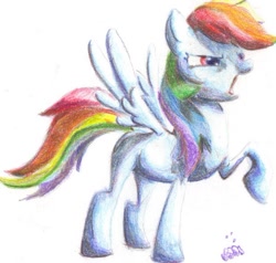 Size: 616x587 | Tagged: safe, artist:jump-cut, rainbow dash, pegasus, pony, angry, female, mare, photoshop, raised hoof, simple background, solo, traditional art, white background