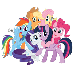 Size: 3000x3000 | Tagged: safe, artist:sigmath-bits, applejack, fluttershy, pinkie pie, rainbow dash, rarity, twilight sparkle, twilight sparkle (alicorn), alicorn, earth pony, pegasus, pony, unicorn, atg 2018, female, happy, hug, mane six, newbie artist training grounds, simple background, smiling, transparent background