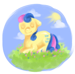 Size: 570x558 | Tagged: safe, artist:steeve, bon bon, sweetie drops, earth pony, pony, adobe imageready, eyes closed, female, floppy ears, grass, mare, prone, simple background, solo, sun, transparent background