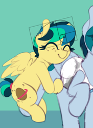 Size: 508x696 | Tagged: safe, artist:shinodage, edit, oc, oc only, oc:apogee, oc:delta vee, pegasus, pony, clothes, cute, duo, eyes closed, female, fibonacci spiral, filly, golden ratio, hug, leg hug, mare, mother and child, mother and daughter, parent and child, unamused