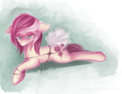 Size: 800x619 | Tagged: safe, artist:steeve, roseluck, earth pony, pony, female, floppy ears, mare, prone, solo