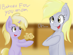 Size: 795x600 | Tagged: safe, artist:freefraq, derpy hooves, dinky hooves, pegasus, pony, equestria's best daughter, equestria's best mother, female, mare, muffin