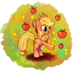 Size: 2094x2044 | Tagged: safe, artist:yukihyo, applejack, earth pony, pony, apple, female, high res, mare, obligatory apple, rearing, simple background, solo, transparent background