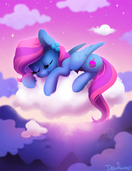 Size: 1913x2475 | Tagged: safe, artist:dawnfire, oc, oc:blueberry, cloud, sleeping, solo